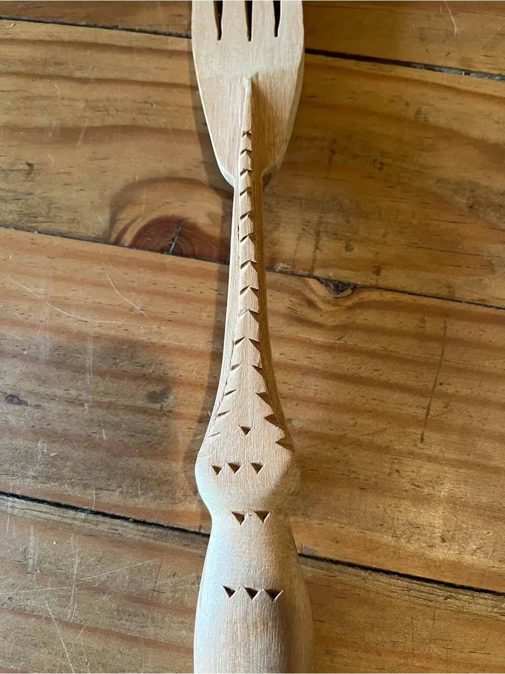 Vintage Hand-Carved Wood African Crocodile Salad Serving Utensil Set of 2